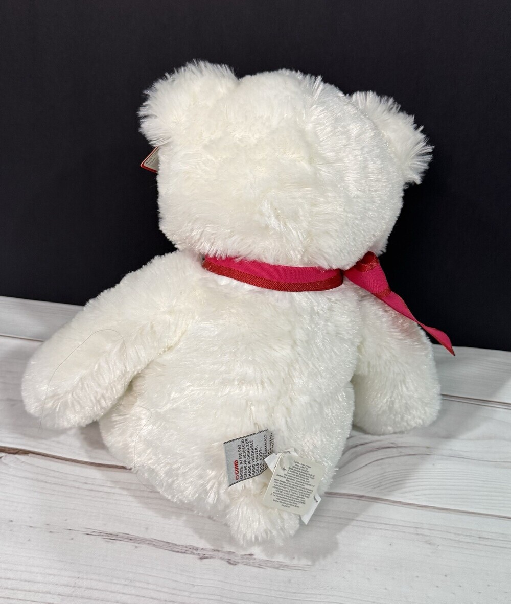GUND 15" PIPER Bear Plush Toy Teddy White Red Bow Soft NWT - Picture 4 of 7